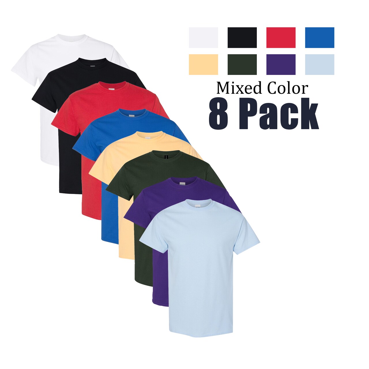 Gildan Unisex Heavy Cotton T-Shirts – 8-Pack, Soft & Durable, Ideal for Crafts & Custom Designs